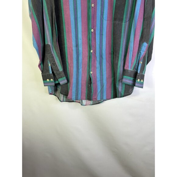 Vintage 90s Rainbow Stripe Faded Button Front Shirt Streetwear - Picture 2 of 6